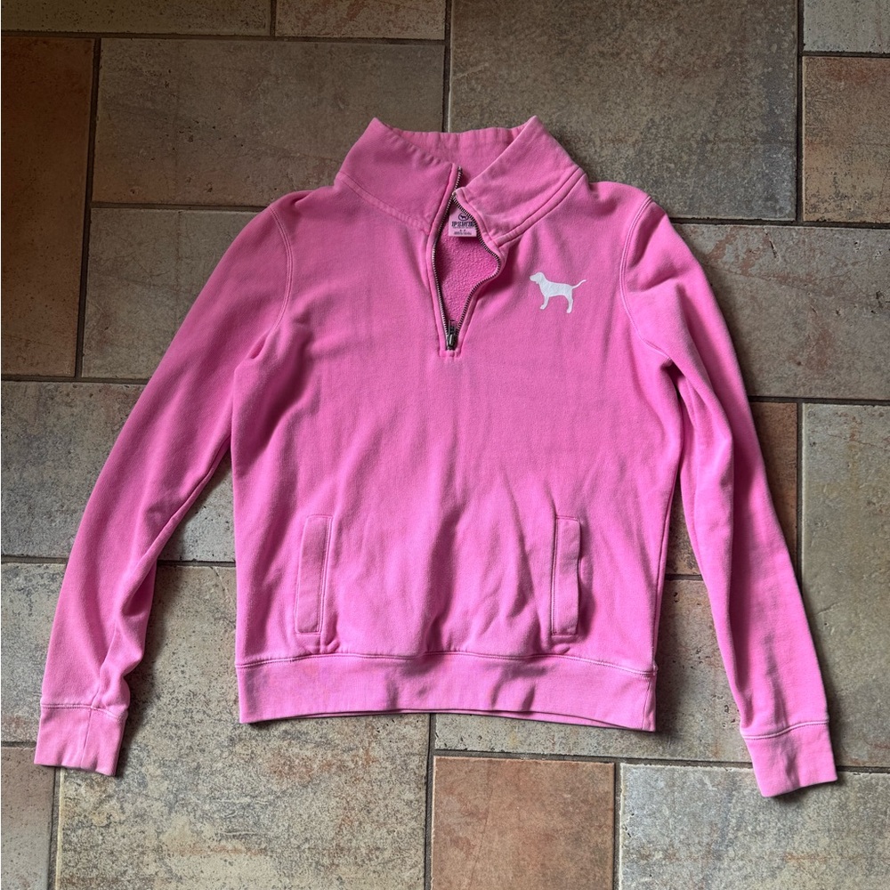 Victoria's Secret Hot Pink Quarter Zip Dog Logo Sweatshirt Size Small - Picture 3 of 8